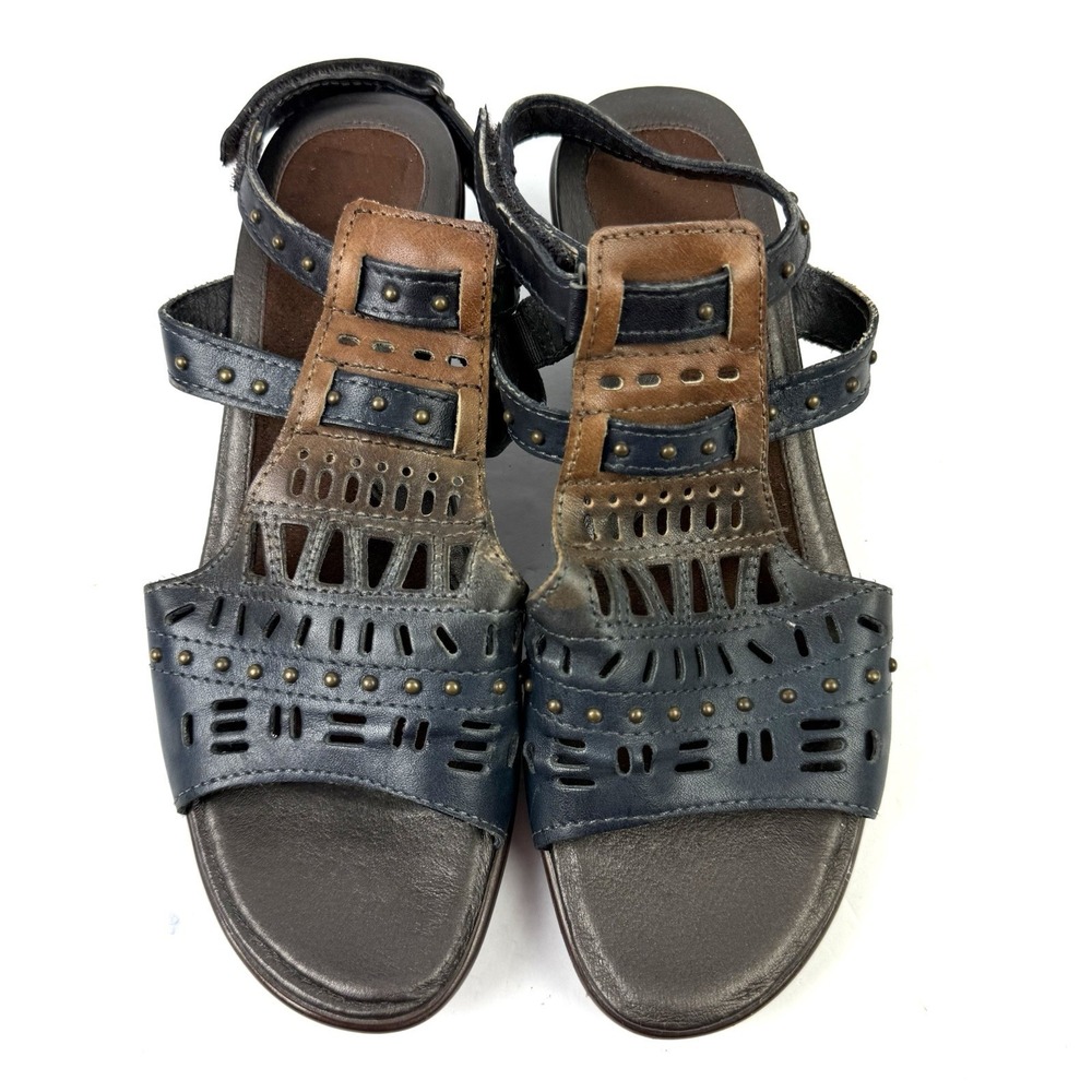 Naot Vogue Sandals 37 Blue Brown‎ Leather Shoes Ankle Strap Womens 6 Israel